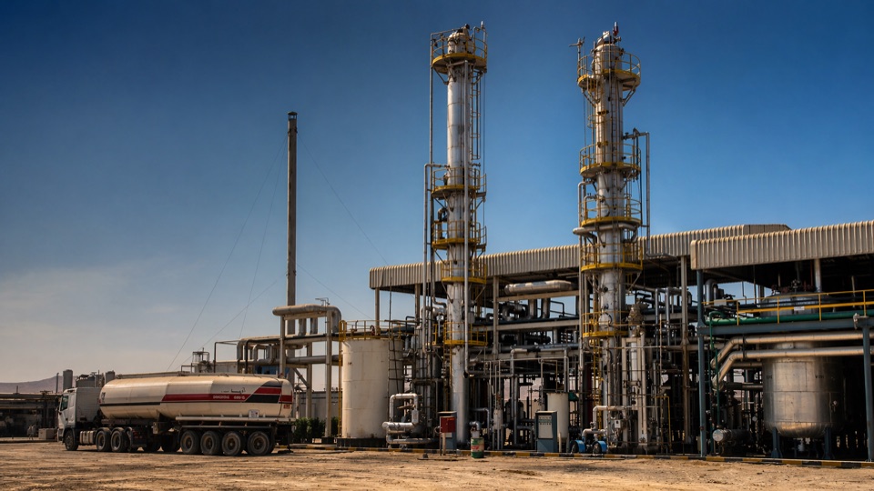 Refinery process unit with distillation columns, pipework and supporting facilities