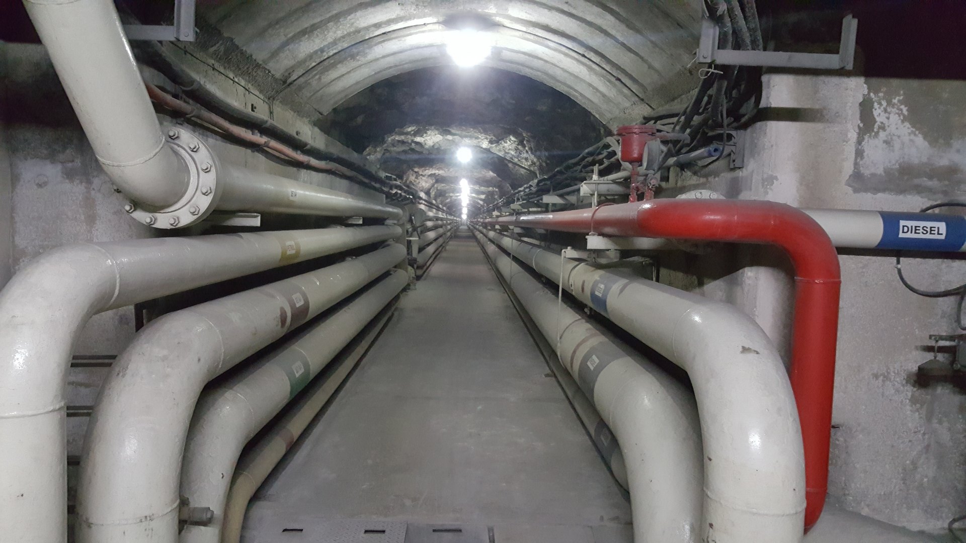 Underground fuel-storage tunnel with diesel and service pipework at Has Saptan, Malta